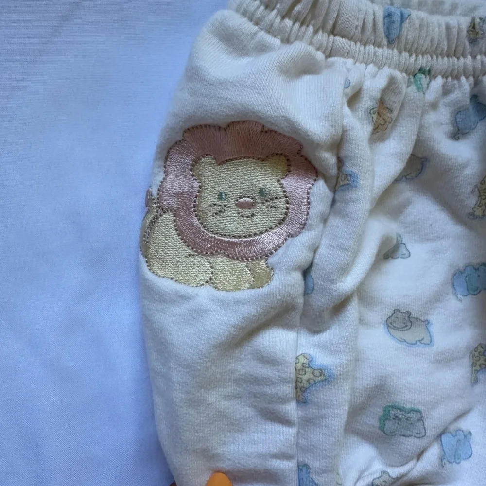 VINTAGE! Adorable Cream Baby Bloomers with Animal Embroidery